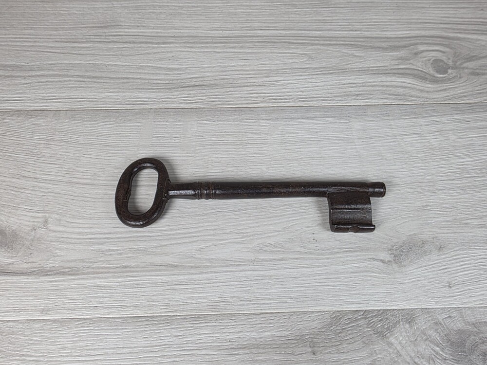 Vtg Antique Skeleton Barrel Key 8" Wrought Iron Door Lock Key Rustic Decor SU2